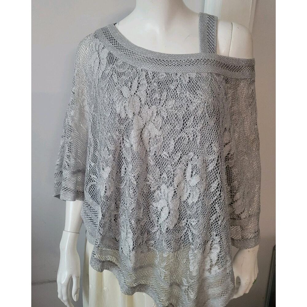 Damianou Lurex Lace Metallic Silver Mother of Bride Set Top/Shawl Sz. M $598